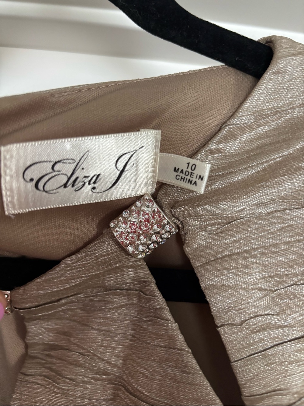 Eliza J Champagne Shimmer Cocktail Dress with Rhinestone Clasp